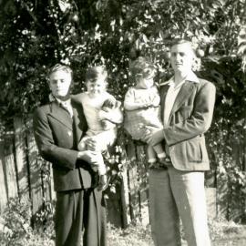 Donny Dunstan Snr, Donny Dunstan Jnr,  Pam Faulkner and Alan Dunstan (l-r), Tewantin, mid 1950s