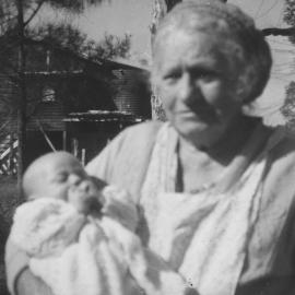 Edith Burger and Great Grandson Mark Stanfield, 111 Lake Weyba Drive, Noosaville, 1958