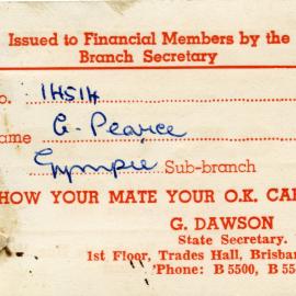 O.K. Card, 1957