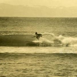 Board rider, Tea Tree Bay, Noosa National Park, Noosa Heads, ca 1968
