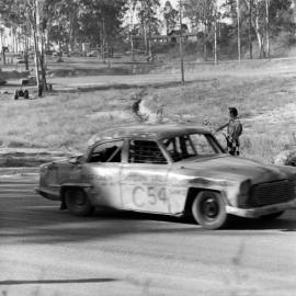 Car racing, speedway meeting, Caboolture, ca May 1973