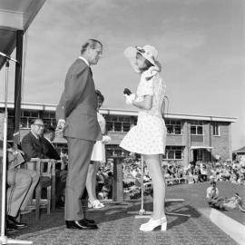Duke of Edinburgh and Dorothy Drane, Duke of Edinburgh Gold Awards ceremony, Maryborough, 24 October 1973