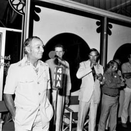 Dignitaries and guests, official opening, Arcadia Shopping Centre, Arcadia Street, Noosa Junction, Noosa Heads, 1970s