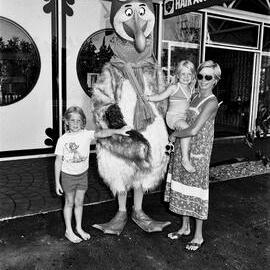 Costumed characters and attendees, official opening, Arcadia Shopping Centre, Arcadia Street, Noosa Junction, Noosa Heads, 1970s