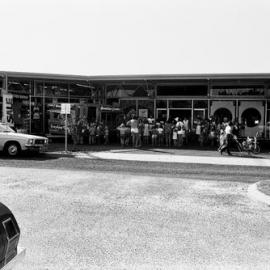 Crowds, official opening, Arcadia Shopping Centre, Arcadia Street, Noosa Junction, Noosa Heads, 1970s
