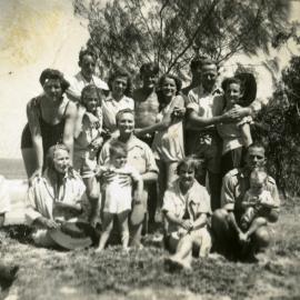 Family outing, Sunshine Beach, 1940s
