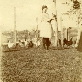 Eileen Ross and feathered friends, Cooroy, 1920s