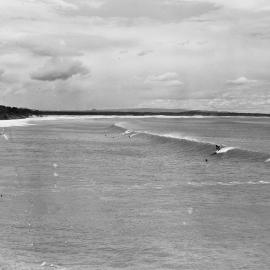 Board riders, Cyclone Dinah, Noosa Main Beach, Noosa Heads, ca 29-30 January, 1967