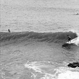 Board riders, Cyclone Dinah, Noosa Main Beach, Noosa Heads, 29-30 January, 1967