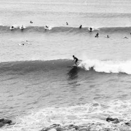 Board riders, Cyclone Dinah, Noosa Main Beach, Noosa Heads, 29-30 January, 1969