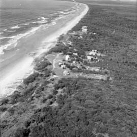 Aerial view, Teewah Beach community, Noosa North Shore, 1970