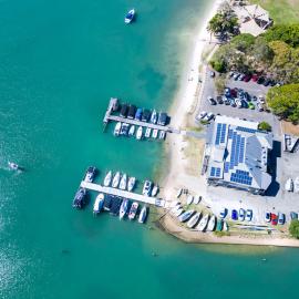 Drone view, Noosa Yacht and Rowing Club, 142 Gympie Terrace, Noosaville, 8 May 2023