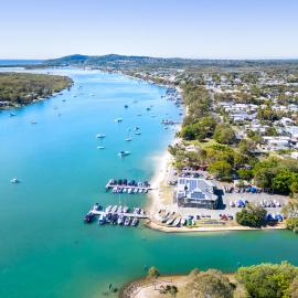 Drone view, Noosa Yacht and Rowing Club, 142 Gympie Terrace, Noosaville, 8 May 2023