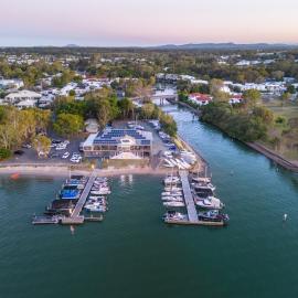 Drone view, Noosa Yacht and Rowing Club, 142 Gympie Terrace, Noosaville, 5 May 2023