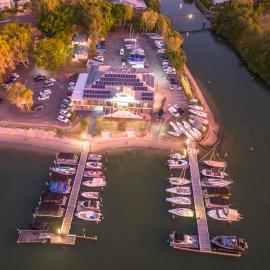Drone view, Noosa Yacht and Rowing Club, 142 Gympie Terrace, Noosaville, 5 May 2023