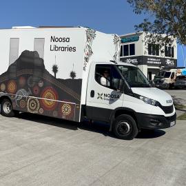 Delivery day, new Noosa Libraries mobile vehicle, Machinery Avenue, Warana, 27 July 2023