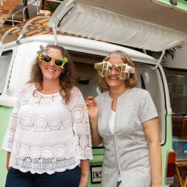 Kerri Contini and Nicole Maggs (l-r), Opening, 'What's up Sunshine?' exhibition, Noosa Regional Gallery, Tewantin, 15 June 2017
