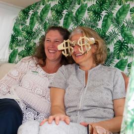 Kerri Contini and Nicole Maggs (l-r), Opening, 'What's up Sunshine?' exhibition, Noosa Regional Gallery, Tewantin, 15 June 2017