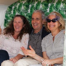 Kerri Contini, Alan 'Fox' Rogers and Nicole Maggs (l-r), Opening, 'What's up Sunshine?' exhibition, Noosa Regional Gallery, Tewantin, 15 June 2017