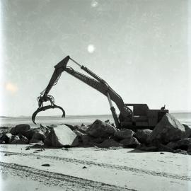 Construction, rock sea wall, Noosa Main Beach, Noosa Heads, May 1969