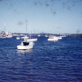 Anchored boats, Noosa River, Tewantin, 1970s