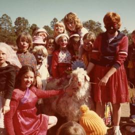 Children and fancy dress goat, Kin Kin Festival, Kin Kin, 1980s