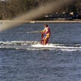 Clown, Waterskiing display, Festival of Water, Lions Park, Noosaville, 2 September 1979