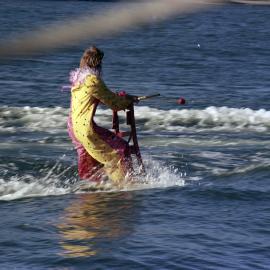 Clown, Waterskiing display, Festival of Water, Lions Park, Noosaville, 2 September 1979