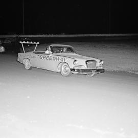 Chief Stewards vehicle and competitors, Sunshine Coast Speedway, Wappa Falls Road, Yandina, 1970s