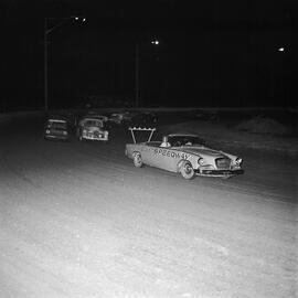 Chief Stewards vehicle and competitors, Sunshine Coast Speedway, Wappa Falls Road, Yandina, 1970s