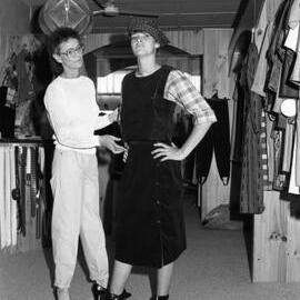 Dress shop interior and model, 1970s