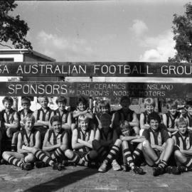 Junior team players, Noosa District Australian Football Club, 149 Weyba Road, Noosaville, ca 1980s