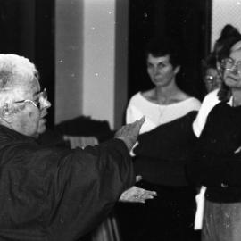 Anita Aarons (l) and guests, Noosa Regional Gallery, Tewantin, 1980s