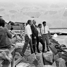 David Low MLA with Neil Macdonald and others, Noosa Main Beach, Noosa Heads, 5 March 1971