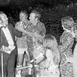 Dan Finch (Compare) and contestants, Talent Quest, Mardi Gras,  Festival of Waters, Noosaville Lions Park, Noosaville, 1 September 1973
