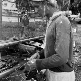 Checking the rigging, Noosa River, Noosaville, March 1971