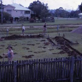 Digging foundations, cnr Garnet and Wattle Streets, Cooroy, ca August 1968