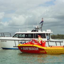 Surf Rescue and Police boats, flotilla participants, Australia Day Celebrations, Noosa River, Noosaville, 26 January 2003
