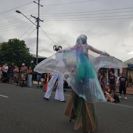 Stilt walkers, Street parade, Christmas in Cooroy, Maple Street, Cooroy, 13 December 2024