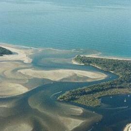 Aerial view, Noosa River mouth and Bar, Noosa Heads, 3 July 2007