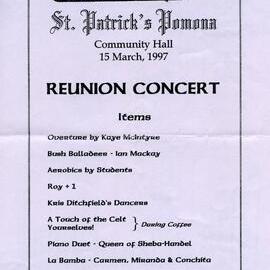 Program, St. Patrick's Catholic School reunion concert, Pomona, 15 March 1997