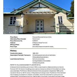 Pomona Memorial School of Arts Local Heritage Place Card