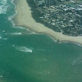 Aerial view, Maroochy River mouth and Bar, Maroochydore,  21 February 2005