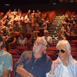 Lois Albert, Bob Aitken (r-l front seating) and attendees, Noosa's Surfing History: In Conversation, The J, Noosa Heads, 11 March 2025