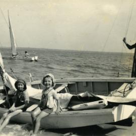 Checking the rigging, Boreen Point, 1950s