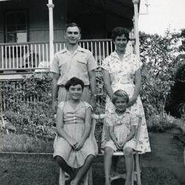 Cousins, Donald, Valerie (l-r standing), Patricia and Helen Woods (l-r seated), 19 Pine Street, Pomona, ca 1950s
