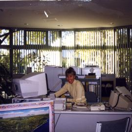 Desley Armstrong, Reference Desk, Noosaville Library, Wallace Park, Noosaville, ca December 1993