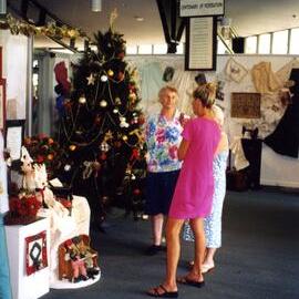 Christmas tree and textiles display, Noosaville Library, Wallace Park, Noosaville, ca mid-1990s