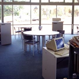 Study area and reference desk, Noosaville Library, Wallace Park, Noosville, ca December 1993
