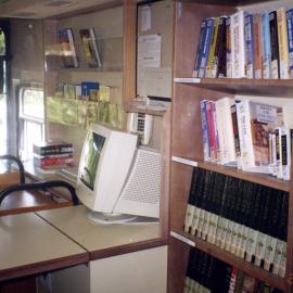 Customer service desk, Noosa Mobile Library "Whitey", 29 April 1997